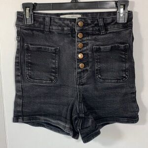 New Look Button Front High Waist Denim Short Faded Black 14T Juniors 164cm
